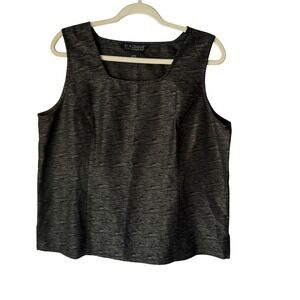 DIALOGUE Vintage 90s Silk Black Metallic Sheen Square Neck Tank Top Large Grunge